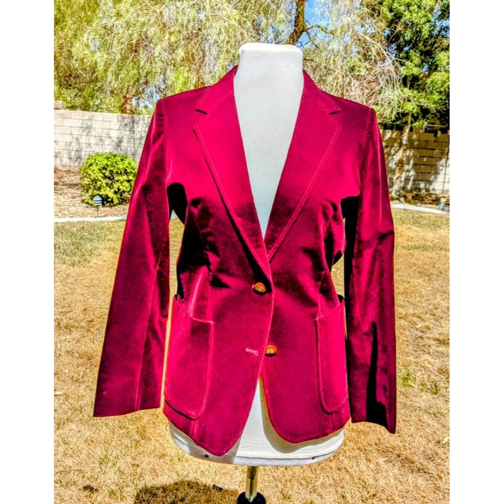 Howdy Vintage Women's Medium Velvet Burgundy/Maroon 2-Button Blazer Jacket EUC